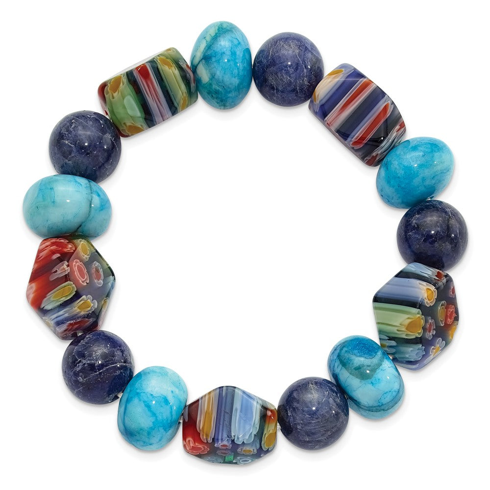 Agate, Lapis and Kangsai Glass Beaded Stretch Bracelet QH5745