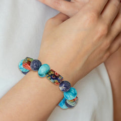 Agate, Lapis and Kangsai Glass Beaded Stretch Bracelet QH5745