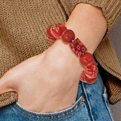 Carnelian and Kangsai Glass Beaded Stretch Bracelet QH5747