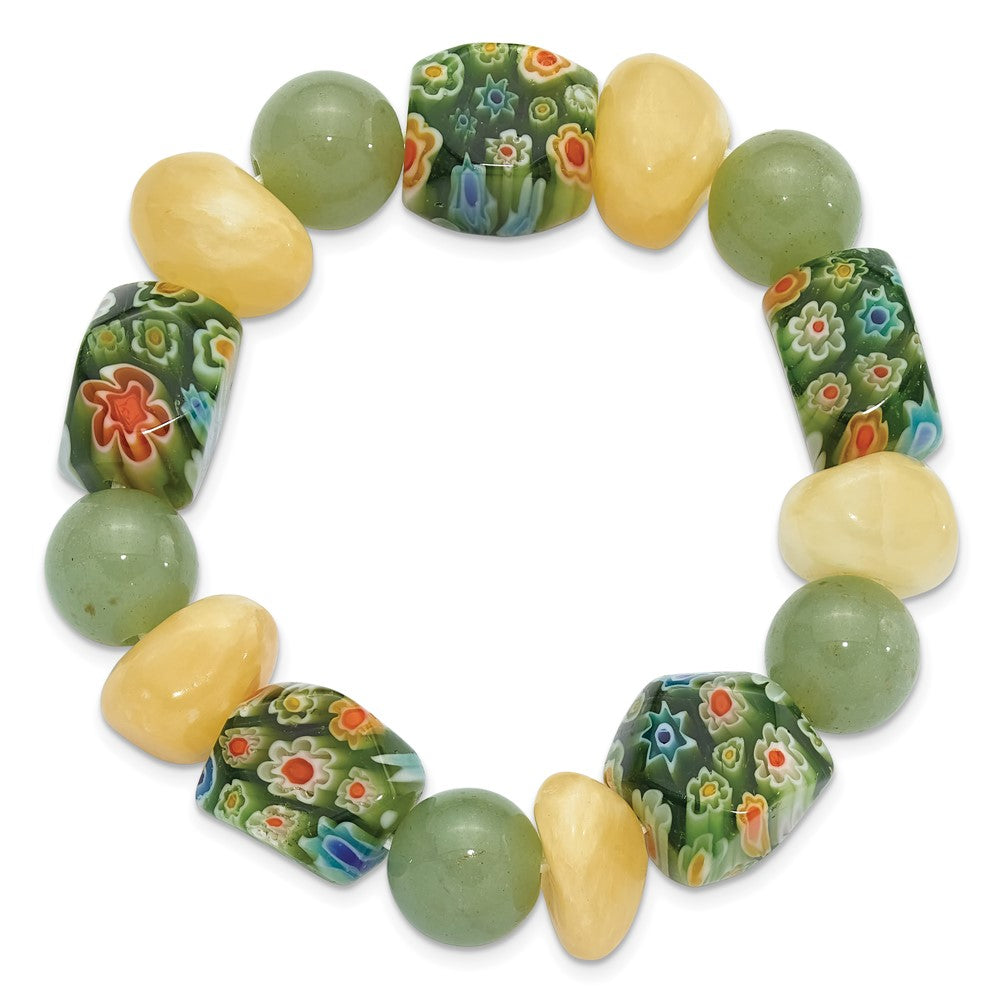 Aventurine, Yellow Jade and Kangsai Glass Beaded Stretch Bracelet QH5749
