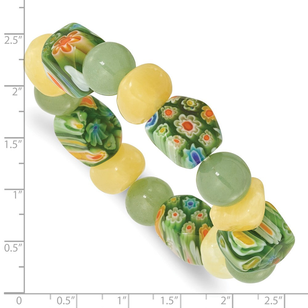 Aventurine, Yellow Jade and Kangsai Glass Beaded Stretch Bracelet QH5749