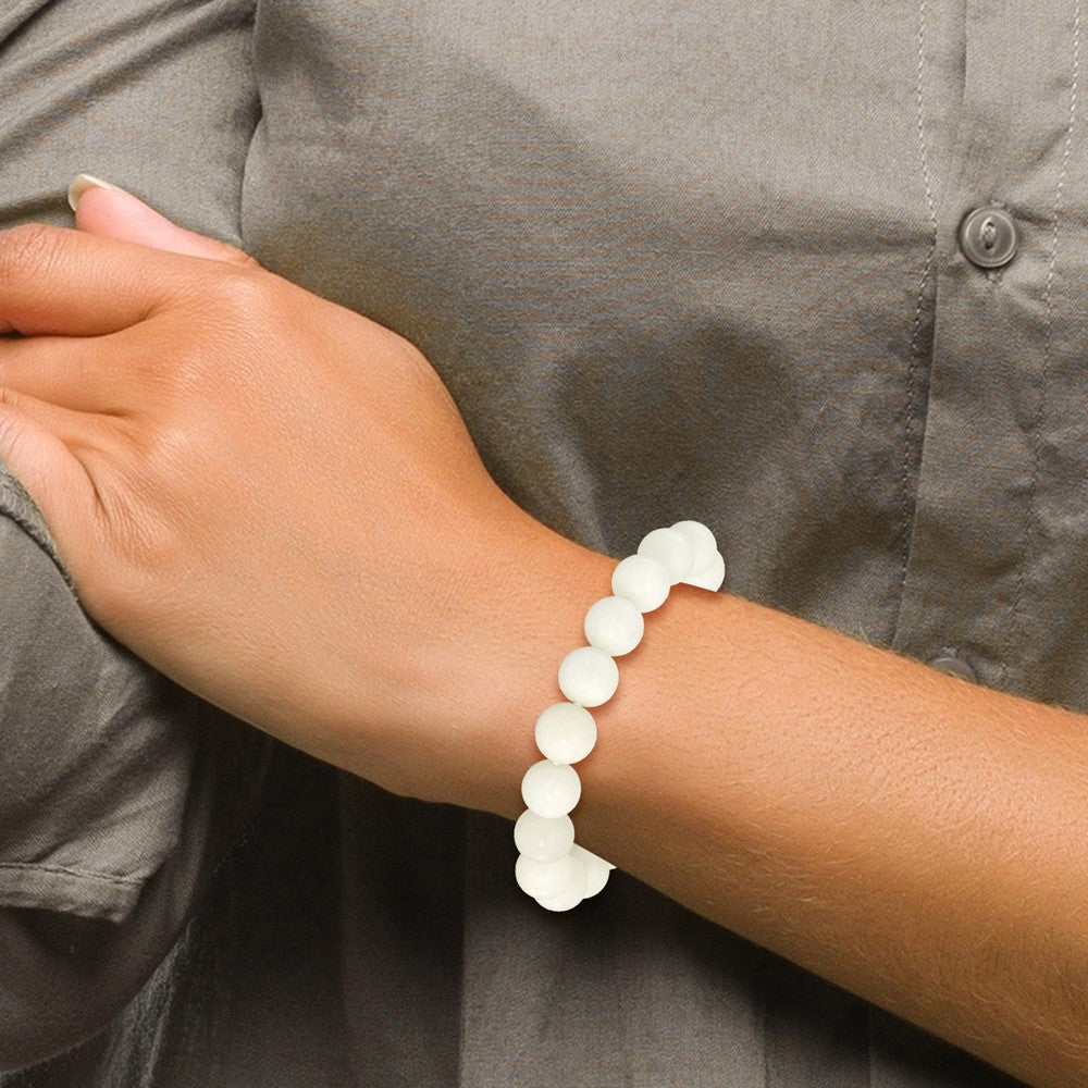 White Jade 10.00mm Beaded Stretch Bracelet QH5750
