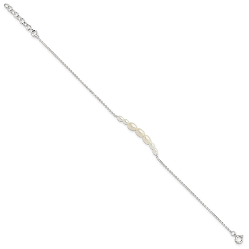 Sterling Silver E-coated with Freshwater Cultured Pearl w/1in ext Bracelet QH5766-7