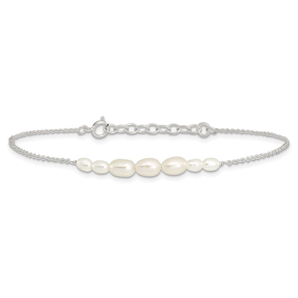 Sterling Silver E-coated with Freshwater Cultured Pearl w/1in ext Bracelet QH5766-7