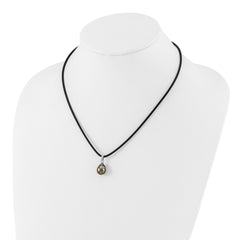 Sterling Silver Rhodium-plated 9-10mm Black Teardrop Tahitian Saltwater Cultured Pearl 18 inch Black Silicone Necklace QH5772-18