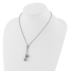 Sterling Silver Rhodium-plated 7-8mm Black Teardrop Tahitian Saltwater Cultured Pearl and CZ Dangle 18 inch with 2 inch Extension Necklace QH5773-18