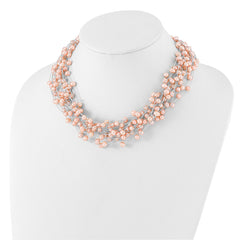 Sterling Silver Rhodium-plated 5-5.5mm Pink Semi-Round Freshwater Cultured Pearl Multi Strand 18 inch Necklace QH5782-18