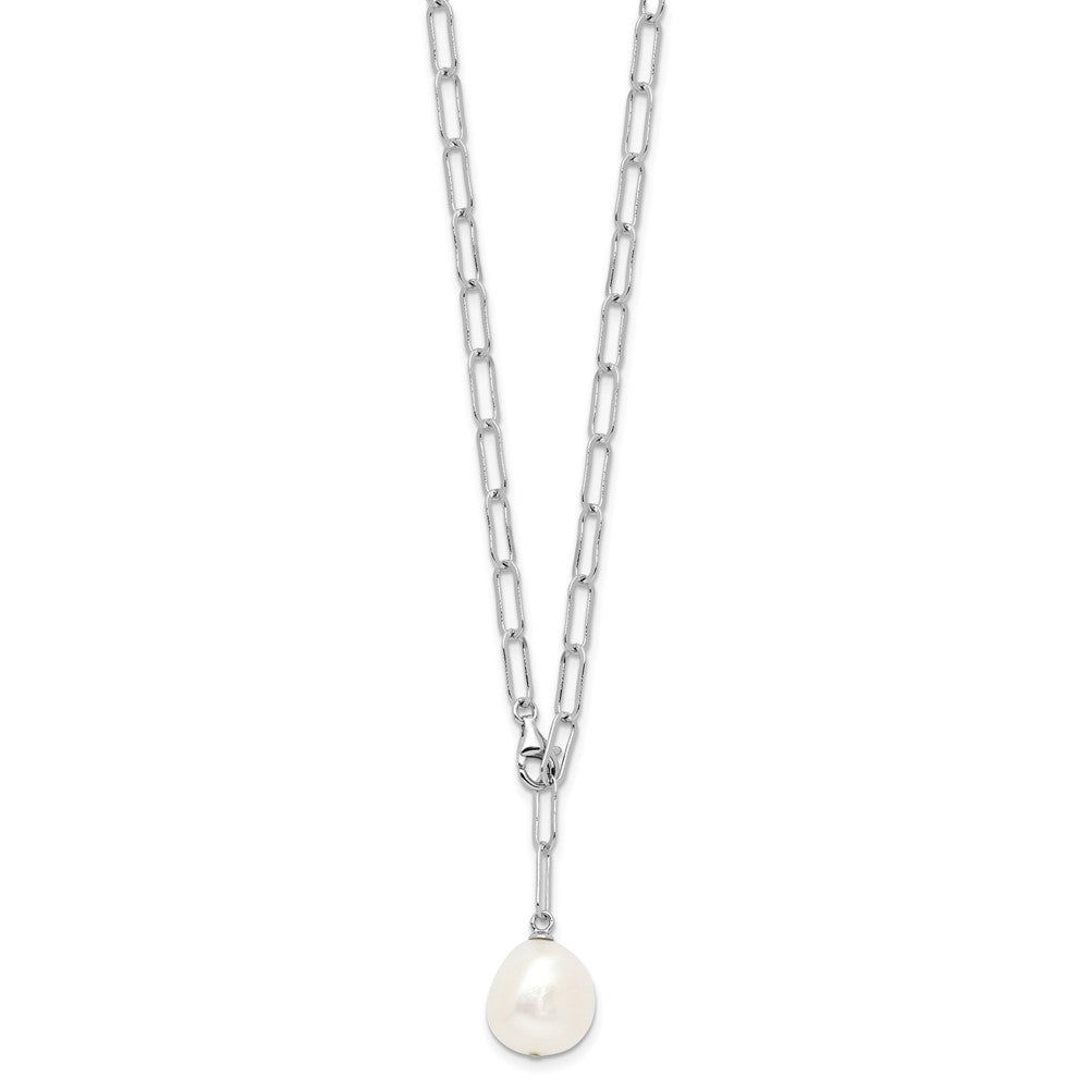 Sterling Silver Rhodium-plated 12-13mm Teardrop Freshwater Cultured Pearl Adjustable 24 inch Necklace QH5794-24
