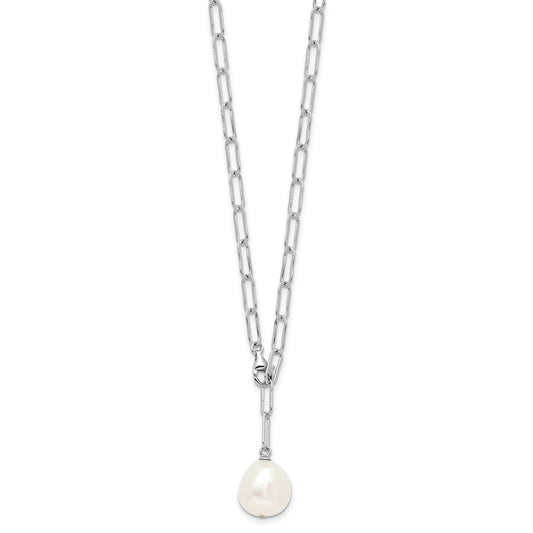 Sterling Silver Rhodium-plated 12-13mm Teardrop Freshwater Cultured Pearl Adjustable 24 inch Necklace QH5794-24