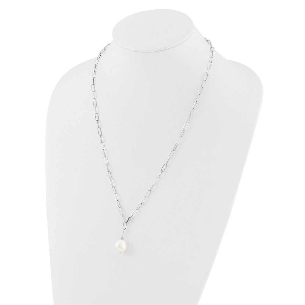 Sterling Silver Rhodium-plated 12-13mm Teardrop Freshwater Cultured Pearl Adjustable 24 inch Necklace QH5794-24