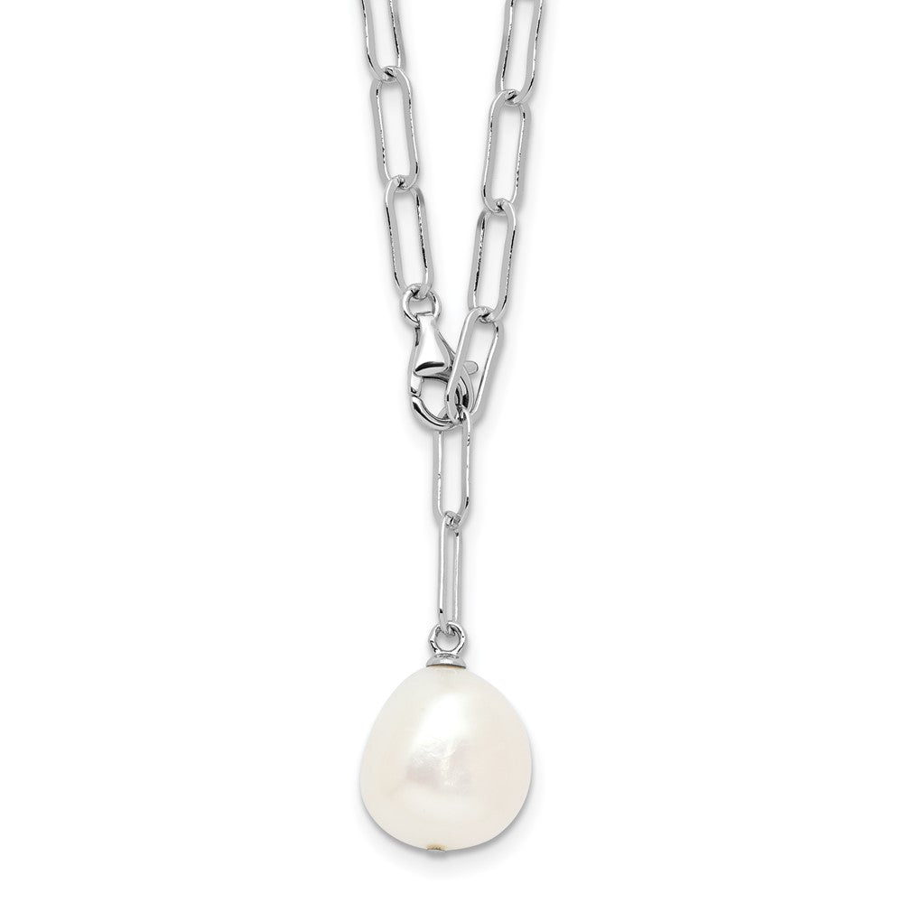 Sterling Silver Rhodium-plated 12-13mm Teardrop Freshwater Cultured Pearl Adjustable 24 inch Necklace QH5794-24