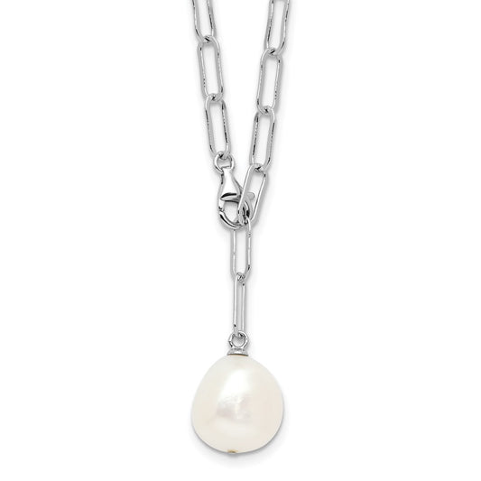 Sterling Silver Rhodium-plated 12-13mm Teardrop Freshwater Cultured Pearl Adjustable 24 inch Necklace QH5794-24
