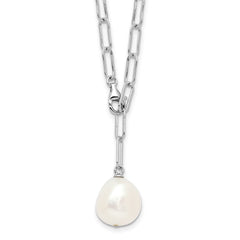 Sterling Silver Rhodium-plated 12-13mm Teardrop Freshwater Cultured Pearl Adjustable 24 inch Necklace QH5794-24