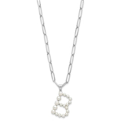 Sterling Silver Rhodium-plated 3-5.5mm White Button Freshwater Cultured Pearl LETTER B 18 inch Necklace QH5808B-18