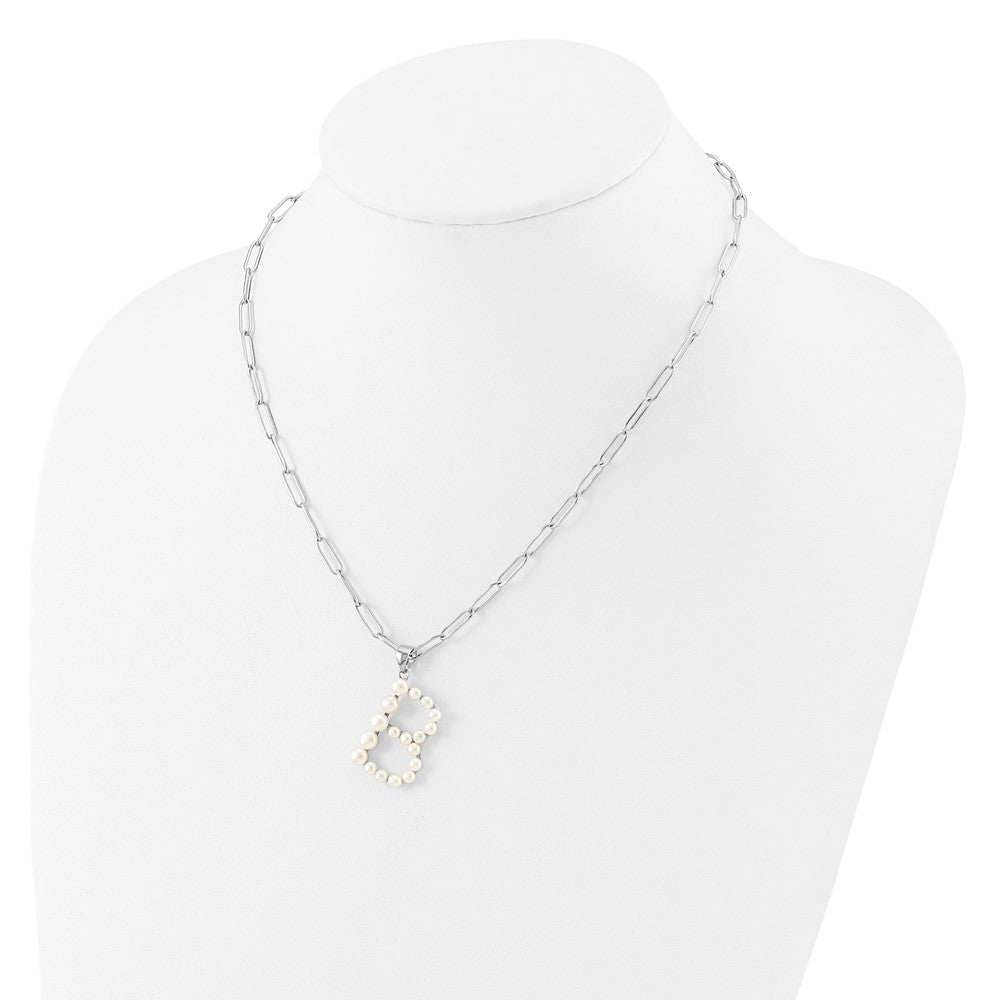Sterling Silver Rhodium-plated 3-5.5mm White Button Freshwater Cultured Pearl LETTER B 18 inch Necklace QH5808B-18