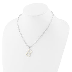 Sterling Silver Rhodium-plated 3-5.5mm White Button Freshwater Cultured Pearl LETTER B 18 inch Necklace QH5808B-18
