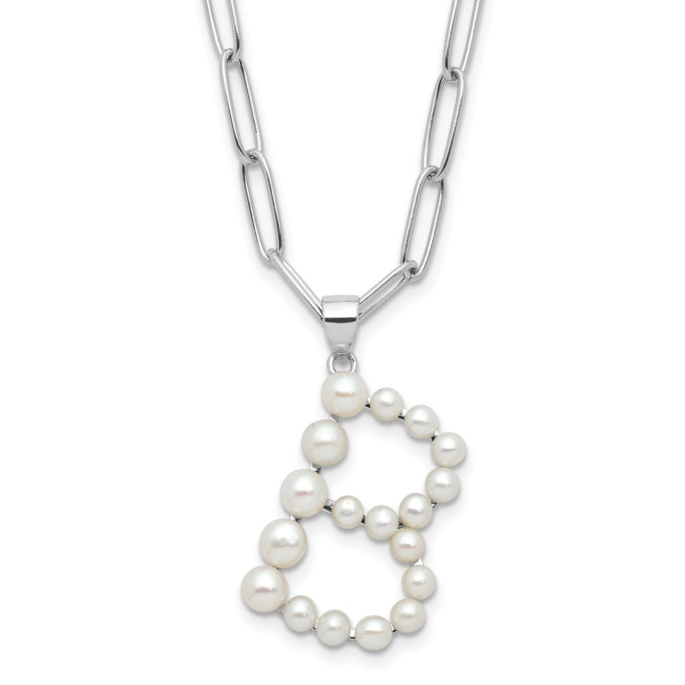 Sterling Silver Rhodium-plated 3-5.5mm White Button Freshwater Cultured Pearl LETTER B 18 inch Necklace QH5808B-18