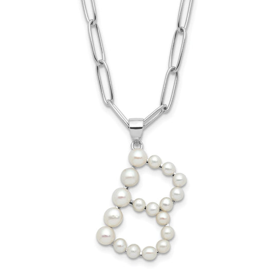 Sterling Silver Rhodium-plated 3-5.5mm White Button Freshwater Cultured Pearl LETTER B 18 inch Necklace QH5808B-18