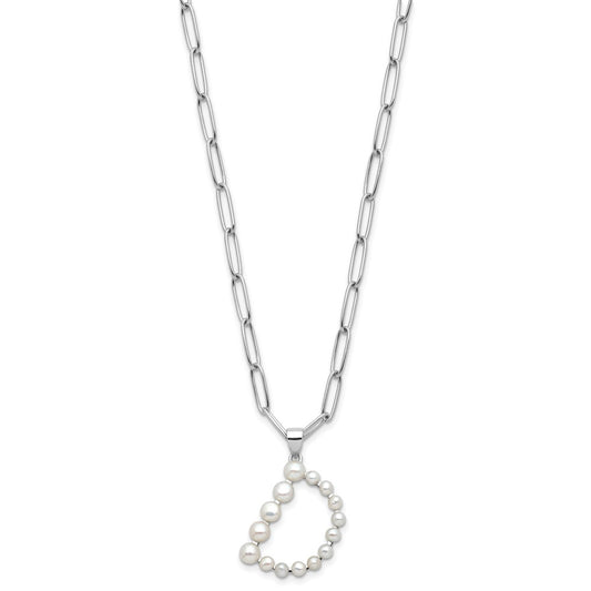 Sterling Silver Rhodium-plated 3-5.5mm White Button Freshwater Cultured Pearl LETTER D 18 inch Necklace QH5808D-18