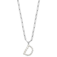 Sterling Silver Rhodium-plated 3-5.5mm White Button Freshwater Cultured Pearl LETTER D 18 inch Necklace QH5808D-18