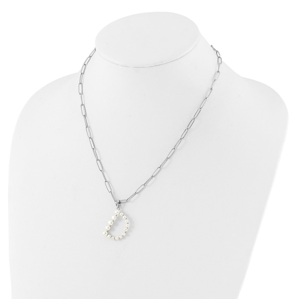 Sterling Silver Rhodium-plated 3-5.5mm White Button Freshwater Cultured Pearl LETTER D 18 inch Necklace QH5808D-18