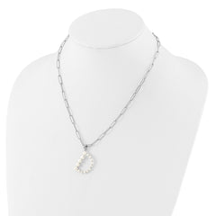 Sterling Silver Rhodium-plated 3-5.5mm White Button Freshwater Cultured Pearl LETTER D 18 inch Necklace QH5808D-18