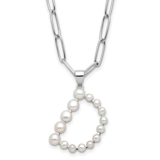 Sterling Silver Rhodium-plated 3-5.5mm White Button Freshwater Cultured Pearl LETTER D 18 inch Necklace QH5808D-18