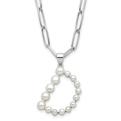 Sterling Silver Rhodium-plated 3-5.5mm White Button Freshwater Cultured Pearl LETTER D 18 inch Necklace QH5808D-18