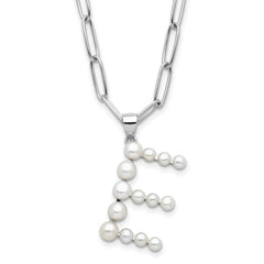 Sterling Silver Rhodium-plated 3-5.5mm White Button Freshwater Cultured Pearl LETTER E 18 inch Necklace QH5808E-18