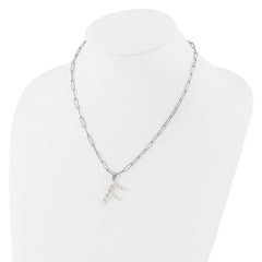 Sterling Silver Rhodium-plated 3-5.5mm White Button Freshwater Cultured Pearl LETTER F 18 inch Necklace QH5808F-18