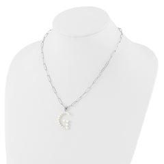 Sterling Silver Rhodium-plated 3-5.5mm White Button Freshwater Cultured Pearl LETTER G 18 inch Necklace QH5808G-18