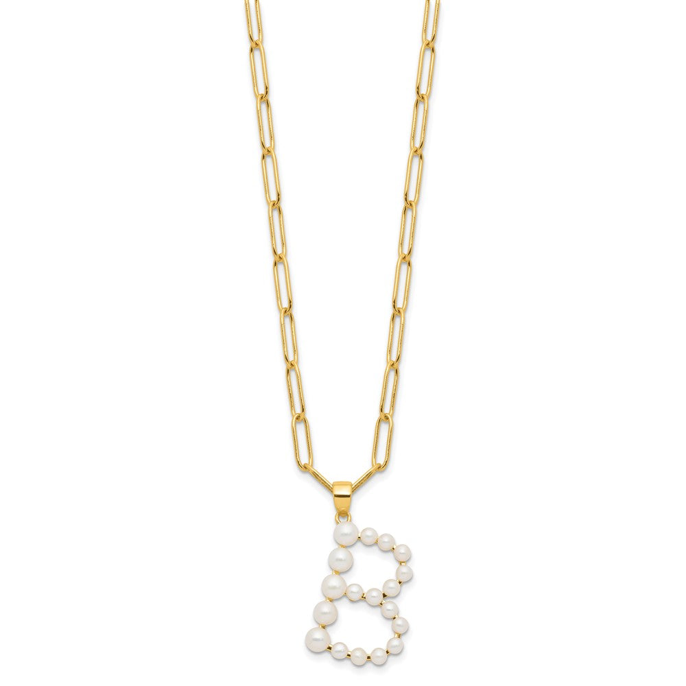 Sterling Silver Gold-plated 3-5.5mm White Button Freshwater Cultured Pearl LETTER B 18 inch Necklace QH5808GPB-18