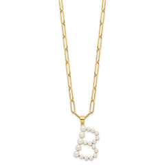 Sterling Silver Gold-plated 3-5.5mm White Button Freshwater Cultured Pearl LETTER B 18 inch Necklace QH5808GPB-18