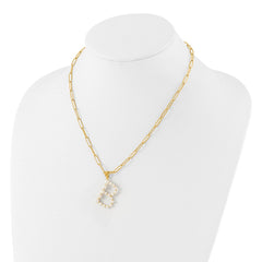 Sterling Silver Gold-plated 3-5.5mm White Button Freshwater Cultured Pearl LETTER B 18 inch Necklace QH5808GPB-18