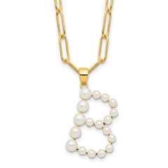 Sterling Silver Gold-plated 3-5.5mm White Button Freshwater Cultured Pearl LETTER B 18 inch Necklace QH5808GPB-18