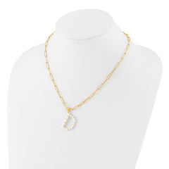 Sterling Silver Gold-plated 3-5.5mm White Button Freshwater Cultured Pearl LETTER D 18 inch Necklace QH5808GPD-18