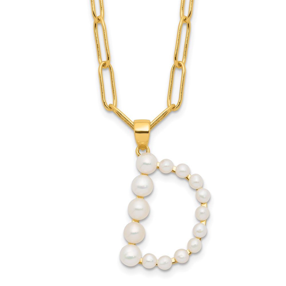 Sterling Silver Gold-plated 3-5.5mm White Button Freshwater Cultured Pearl LETTER D 18 inch Necklace QH5808GPD-18