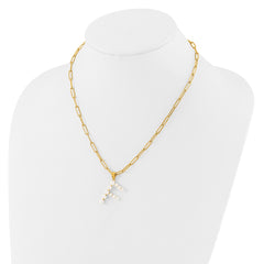 Sterling Silver Gold-plated 3-5.5mm White Button Freshwater Cultured Pearl LETTER F 18 inch Necklace QH5808GPF-18