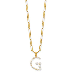 Sterling Silver Gold-plated 3-5.5mm White Button Freshwater Cultured Pearl LETTER G 18 inch Necklace QH5808GPG-18