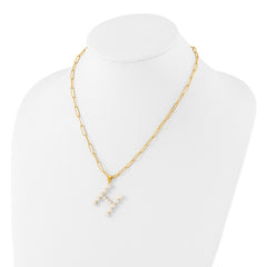 Sterling Silver Gold-plated 3-5.5mm White Button Freshwater Cultured Pearl LETTER H 18 inch Necklace QH5808GPH-18