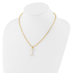 Sterling Silver Gold-plated 3-5.5mm White Button Freshwater Cultured Pearl LETTER I 18 inch Necklace QH5808GPI-18