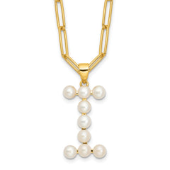 Sterling Silver Gold-plated 3-5.5mm White Button Freshwater Cultured Pearl LETTER I 18 inch Necklace QH5808GPI-18