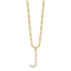 Sterling Silver Gold-plated 3-5.5mm White Button Freshwater Cultured Pearl LETTER J 18 inch Necklace QH5808GPJ-18