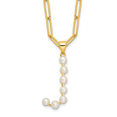 Sterling Silver Gold-plated 3-5.5mm White Button Freshwater Cultured Pearl LETTER J 18 inch Necklace QH5808GPJ-18
