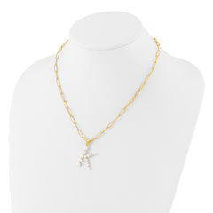 Sterling Silver Gold-plated 3-5.5mm White Button Freshwater Cultured Pearl LETTER K 18 inch Necklace QH5808GPK-18