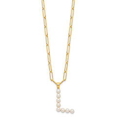 Sterling Silver Gold-plated 3-5.5mm White Button Freshwater Cultured Pearl LETTER L 18 inch Necklace QH5808GPL-18