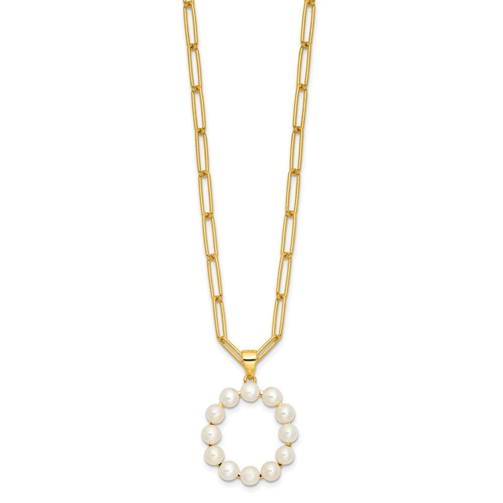 Sterling Silver Gold-plated 3-5.5mm White Button Freshwater Cultured Pearl LETTER O 18 inch Necklace QH5808GPO-18