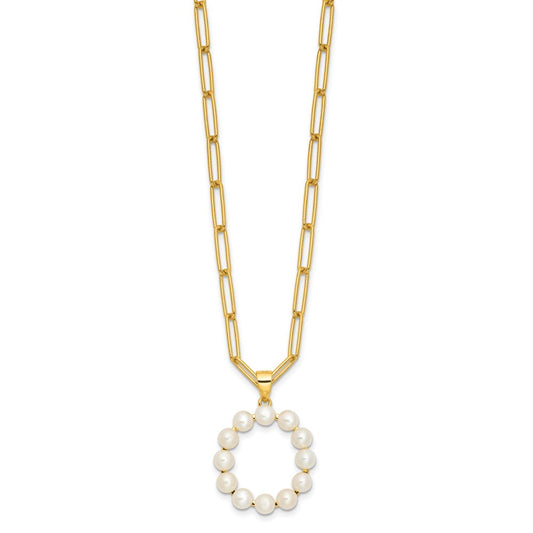 Sterling Silver Gold-plated 3-5.5mm White Button Freshwater Cultured Pearl LETTER O 18 inch Necklace QH5808GPO-18