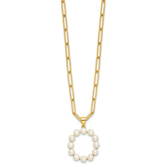 Sterling Silver Gold-plated 3-5.5mm White Button Freshwater Cultured Pearl LETTER O 18 inch Necklace QH5808GPO-18