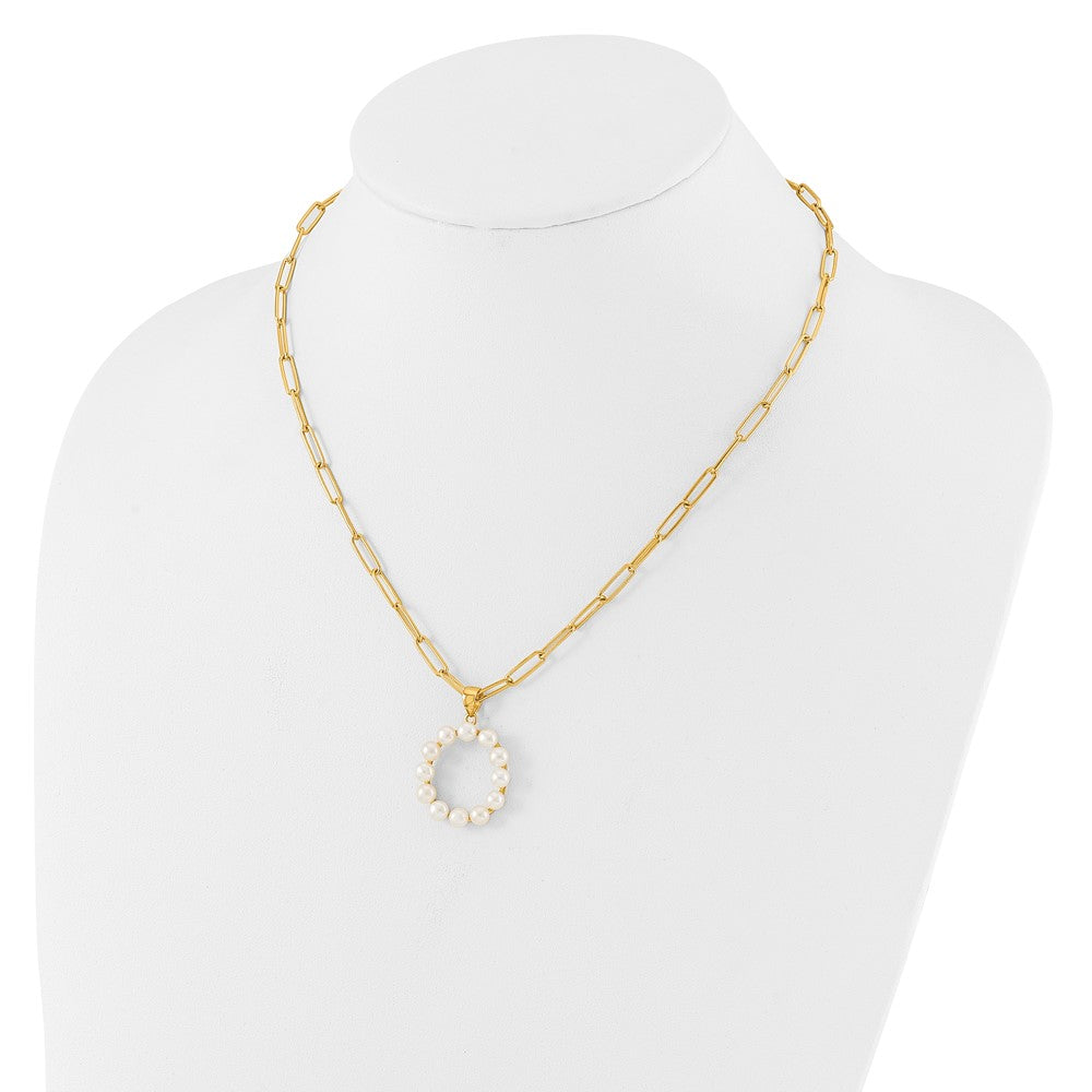 Sterling Silver Gold-plated 3-5.5mm White Button Freshwater Cultured Pearl LETTER O 18 inch Necklace QH5808GPO-18